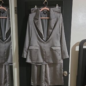 Express Silver Satin Suit